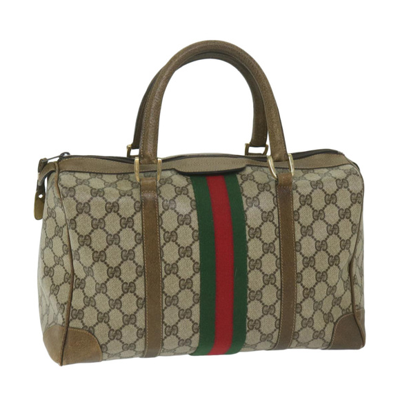 GUCCI Web Sherry Line GG Supreme Hand Bag Beige Red Green 39 018 4183 Auth ai754 - Picture 1 of 16